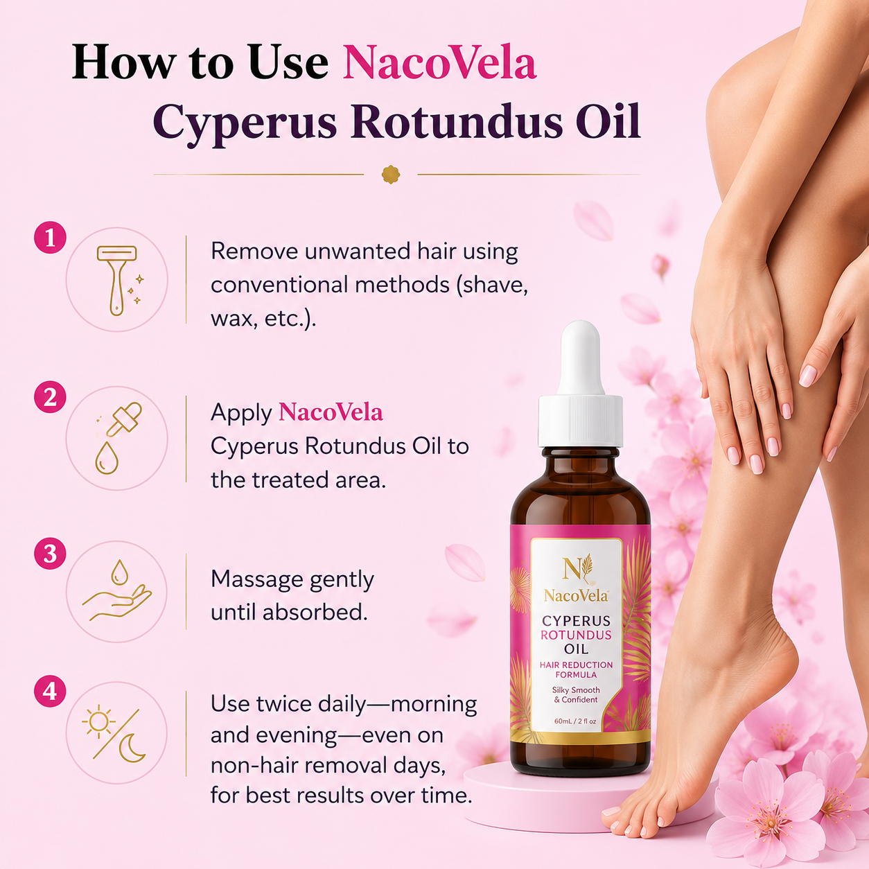 NacoVela™ Cyperus Rotundus Hair Reduction Oil | Post-Shave Hair Care