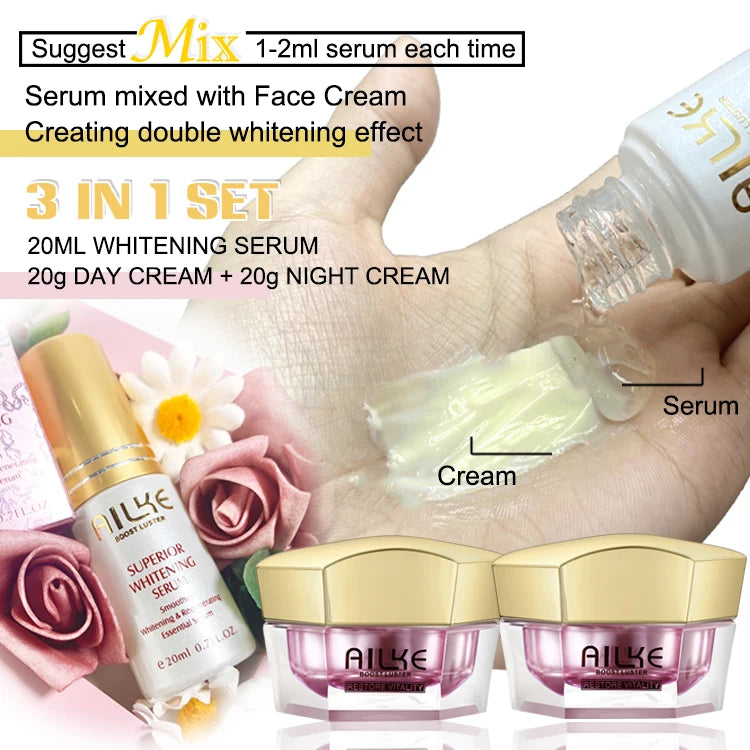 AILKE Lightening Face Care Set For All Skin Types, Whitening, Reduce Freckles, Melanin, Black Spots, Wrinkles, Even Skin Tone