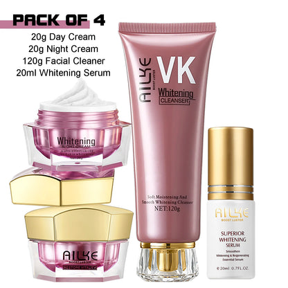 AILKE Lightening Face Care Set For All Skin Types, Whitening, Reduce Freckles, Melanin, Black Spots, Wrinkles, Even Skin Tone