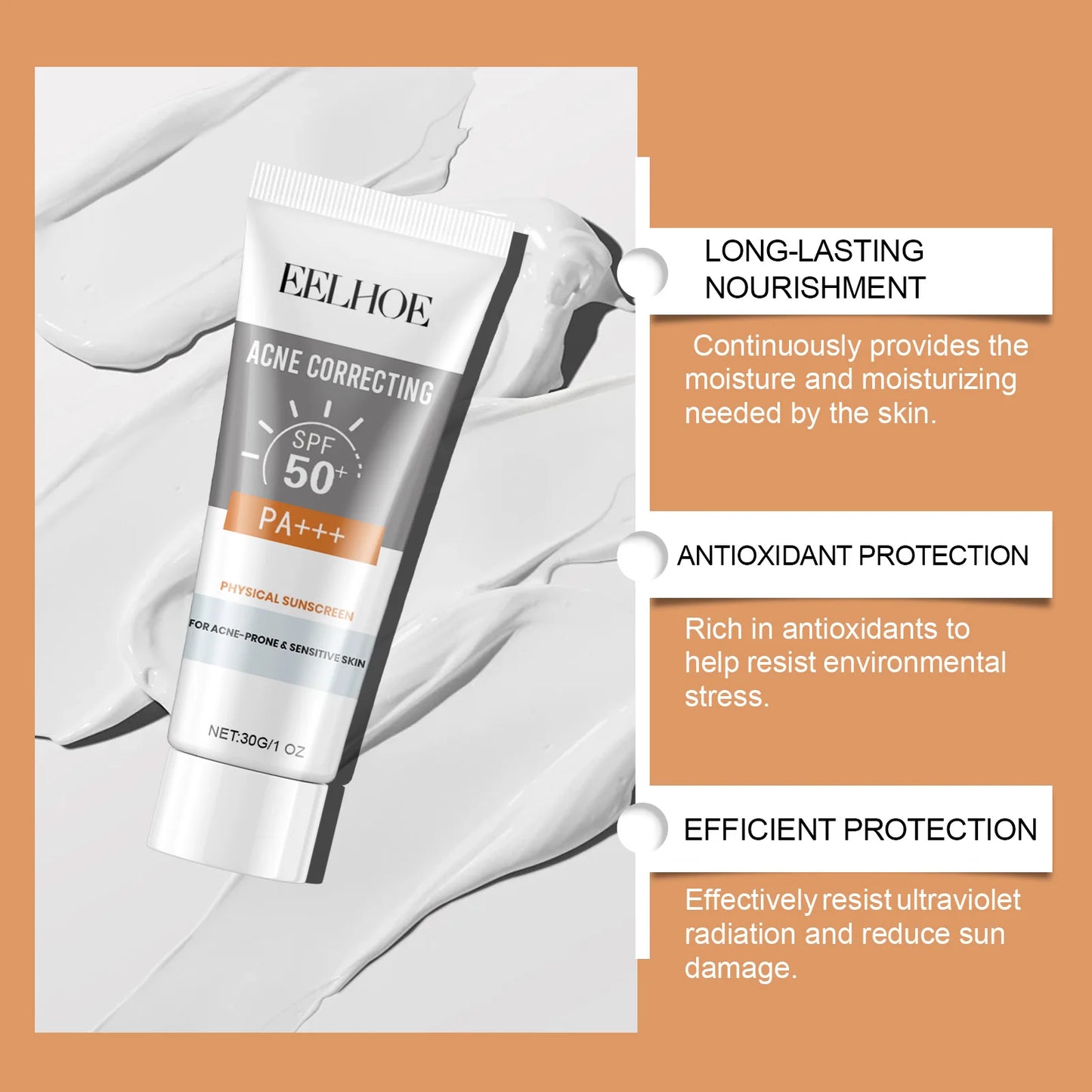 Deep Hydration Sunscreen Cream SPF 50+ UV Whitening Cream Korean Moisturizing Skin Care Tool for All Skin Type Cosmetics 30g