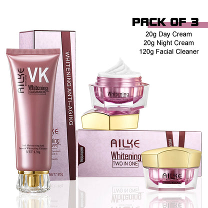 AILKE Lightening Face Care Set For All Skin Types, Whitening, Reduce Freckles, Melanin, Black Spots, Wrinkles, Even Skin Tone