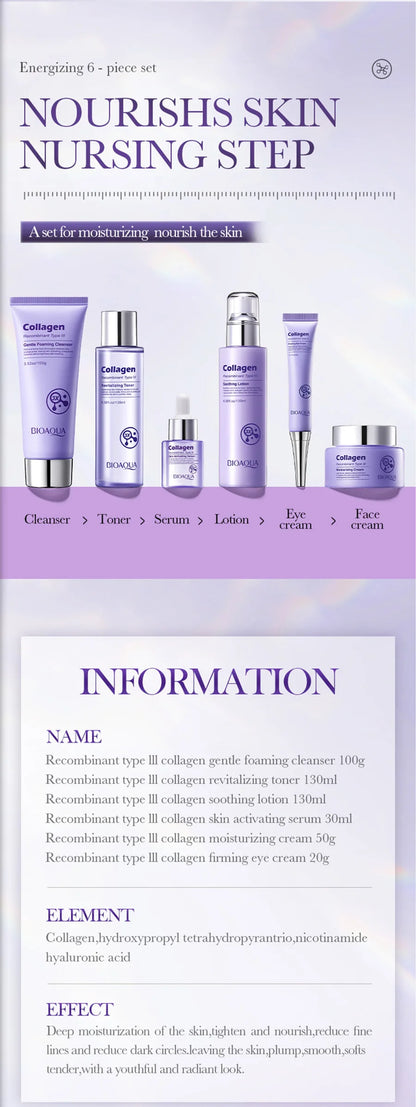 Anti-Wrinkle Skincare Six-Piece Set Collagen Anti-Aging And Firming Skincare Including Eye Cream Face Cream, Toner Lotion Serum