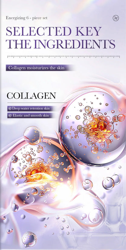 Anti-Wrinkle Skincare Six-Piece Set Collagen Anti-Aging And Firming Skincare Including Eye Cream Face Cream, Toner Lotion Serum
